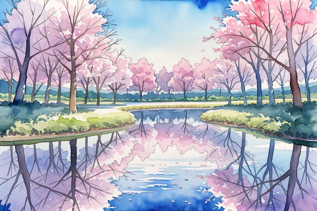 桜と湖
