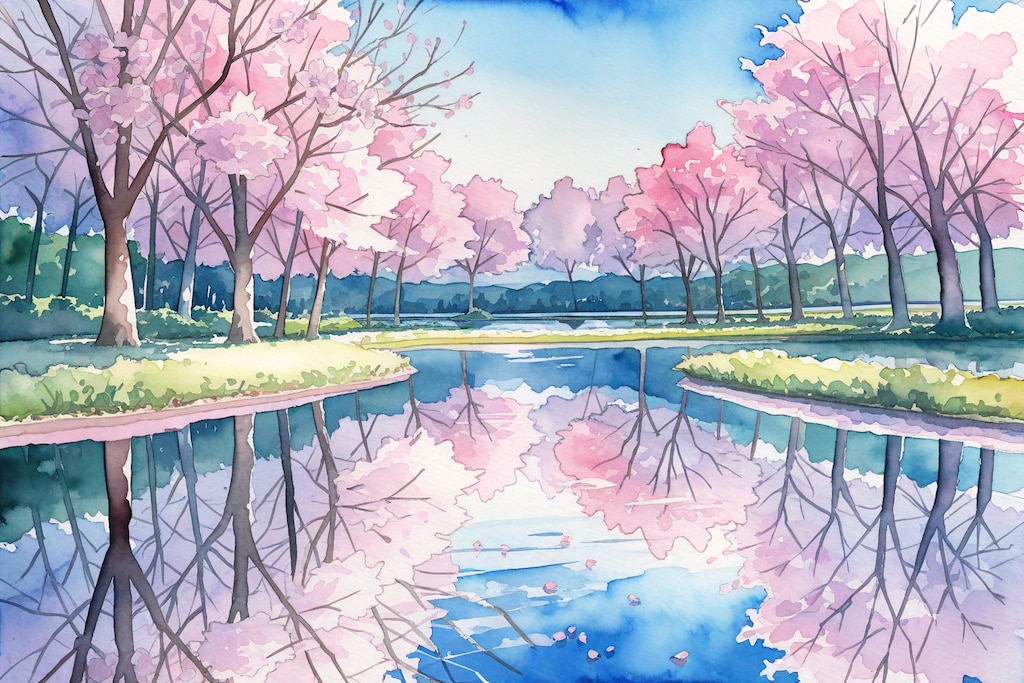桜と湖