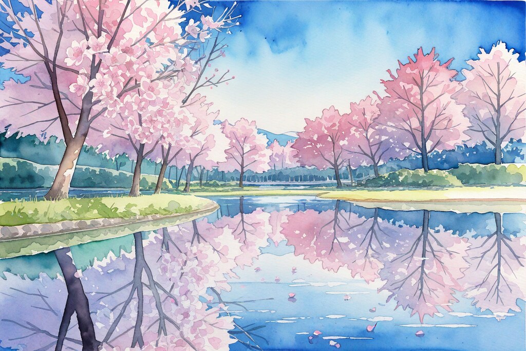 桜と湖