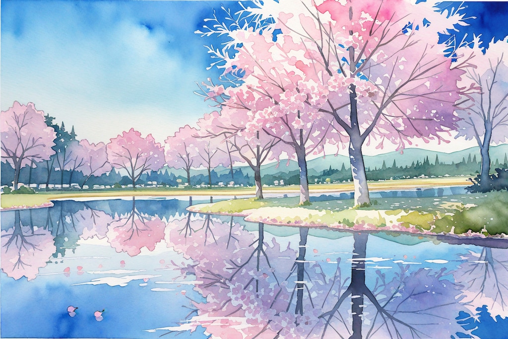桜と湖