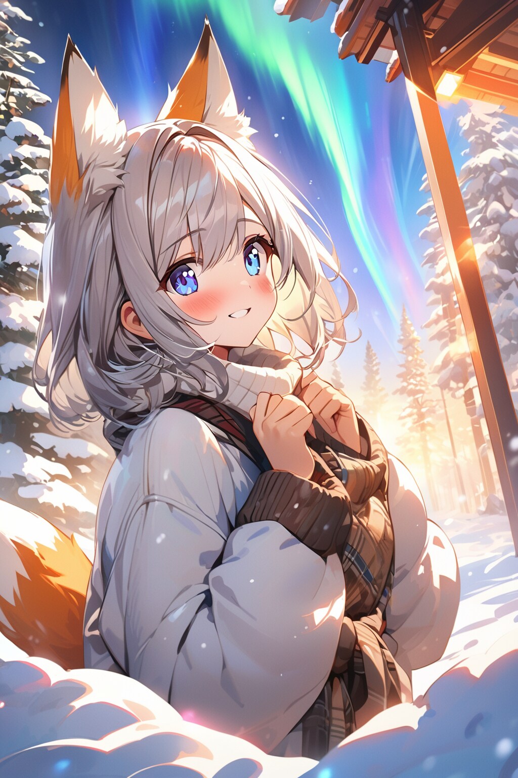 キツネ娘さんとオーロラと