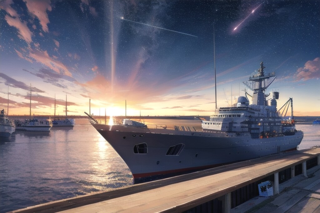 軍艦と星空