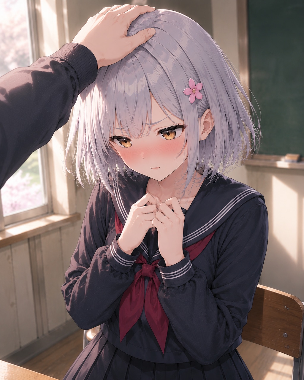 頭を撫でられる女の子