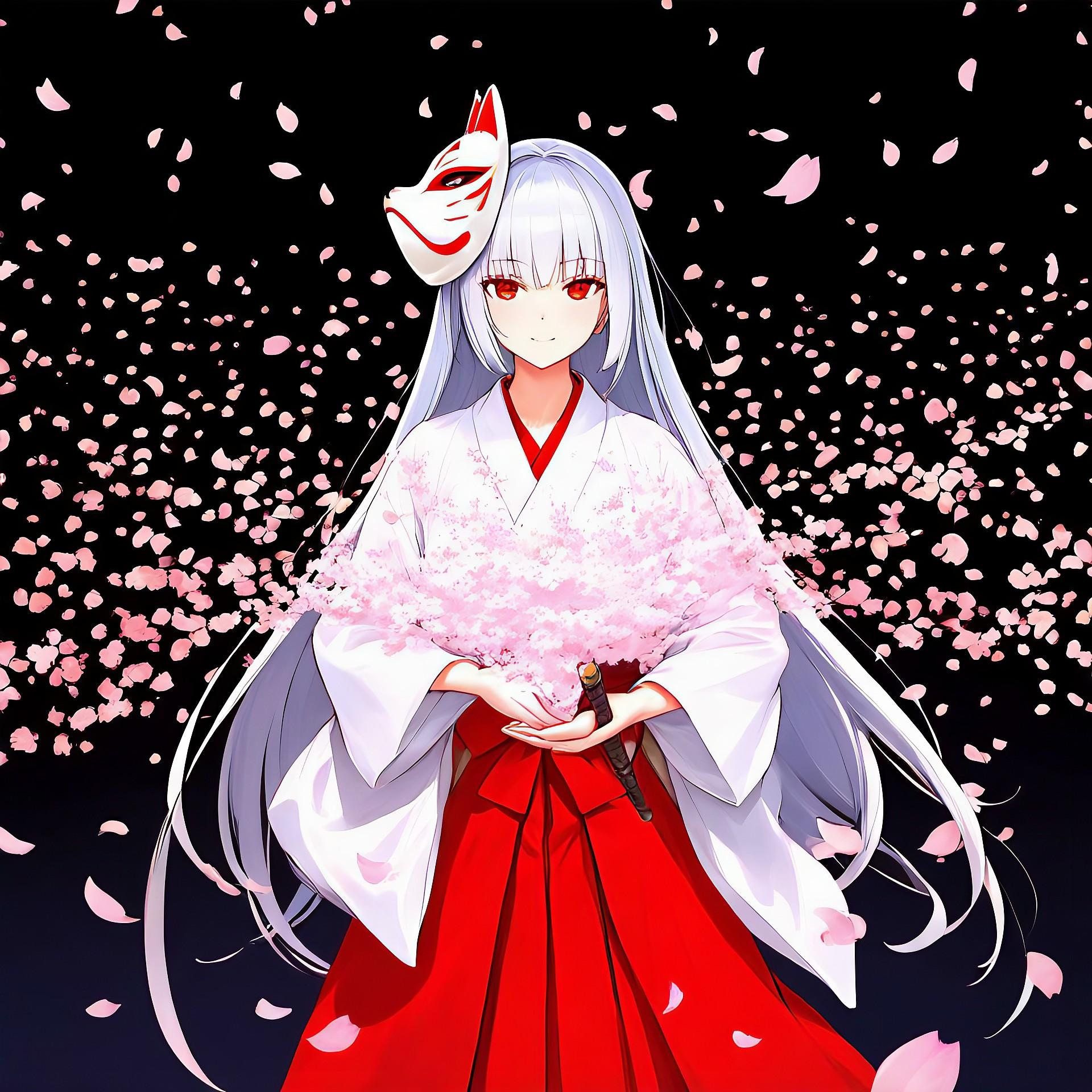 狐面舞桜（こめんぶよう）- 銀髪の巫女