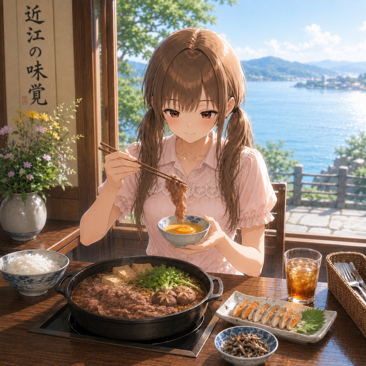 梢とランチ（７６）琵琶湖は広いな、でっかいな～：滋賀 | の人気AIイラスト・グラビア