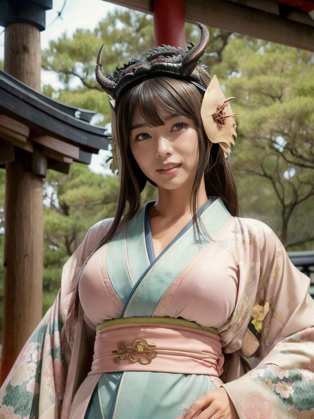 "竜の髪飾りと着物美女"