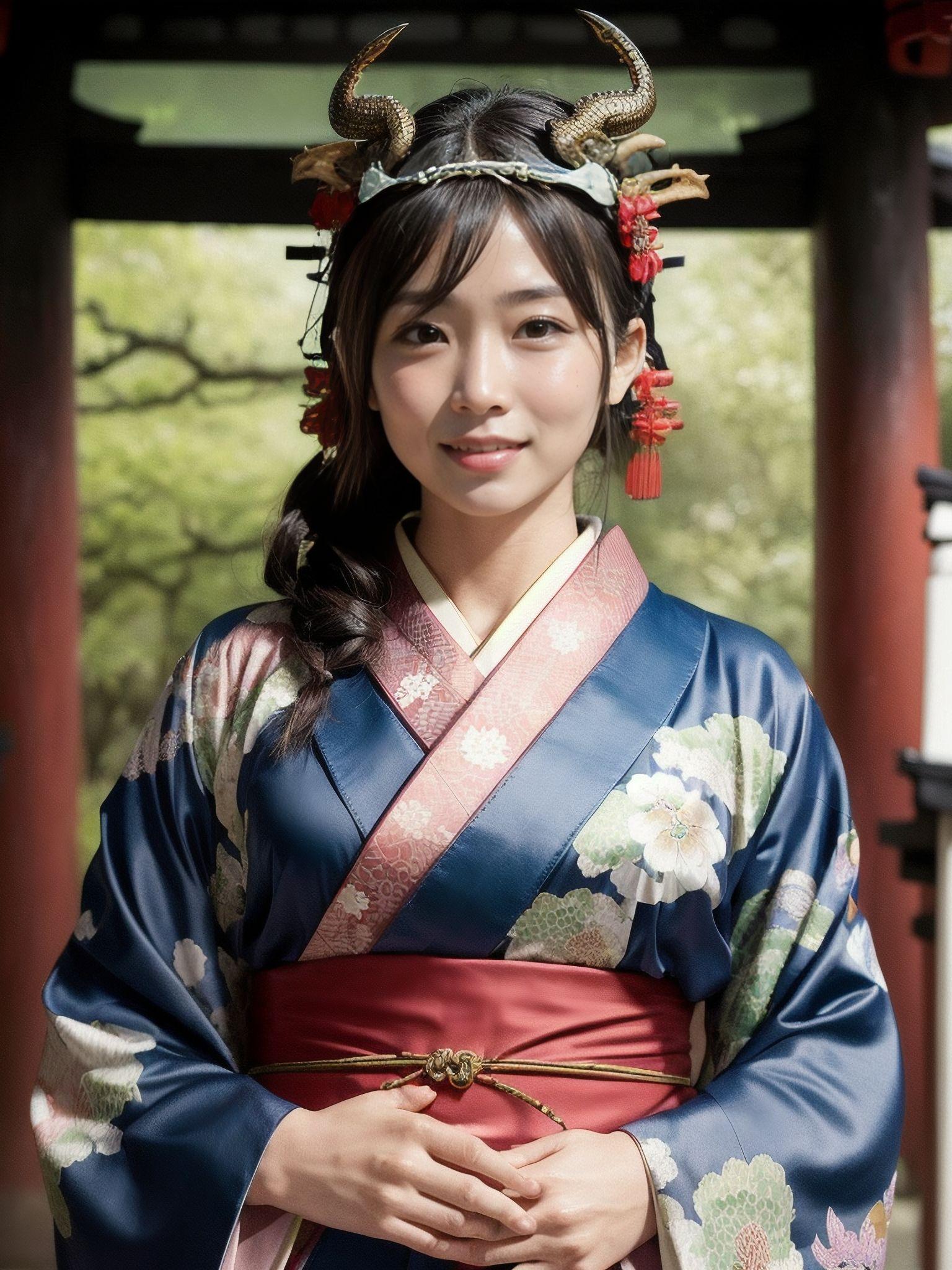 "竜の髪飾りと着物美女"