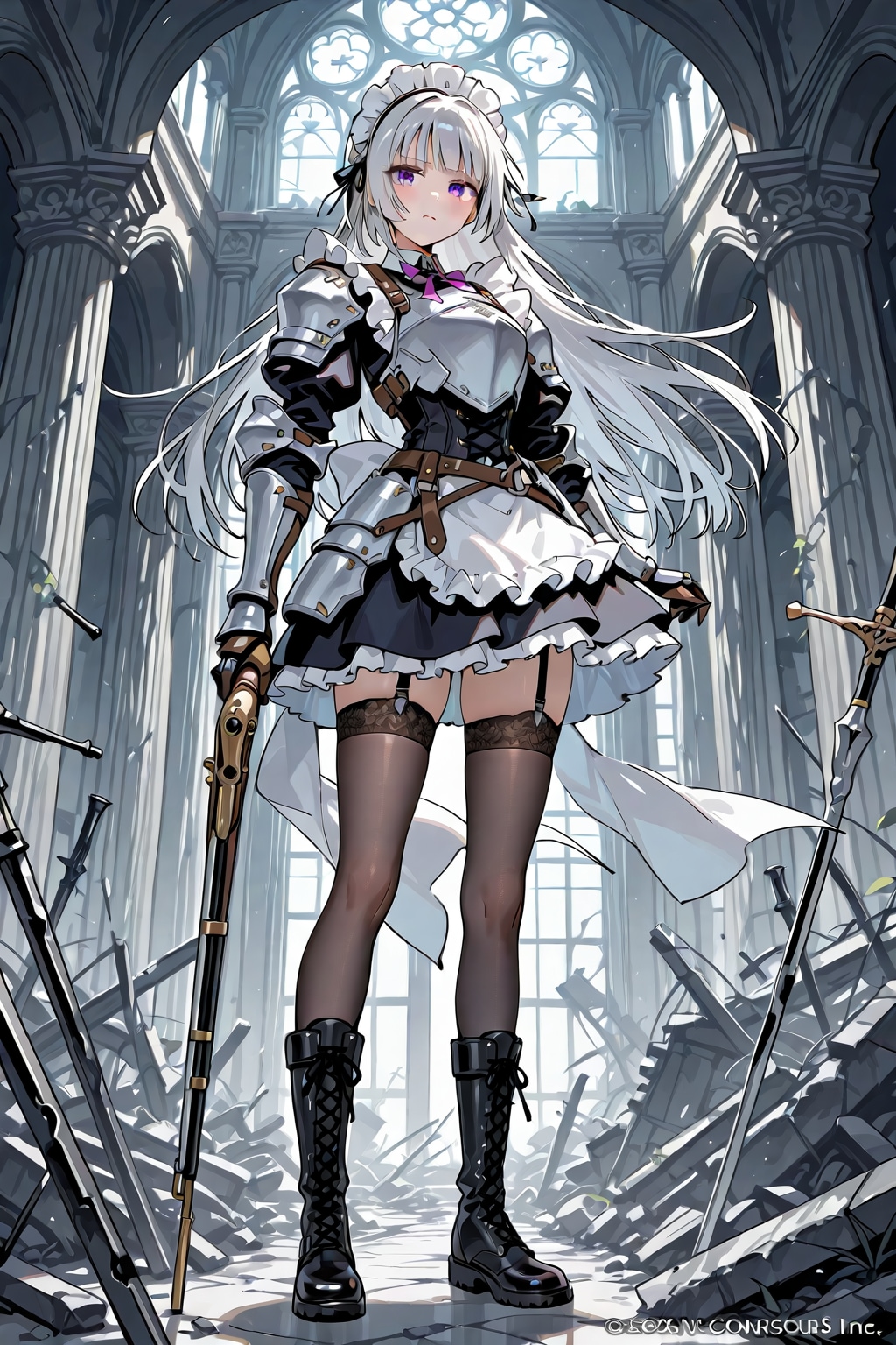 銀髪メイドさんとマスケット銃 | の人気AIイラスト・グラビア