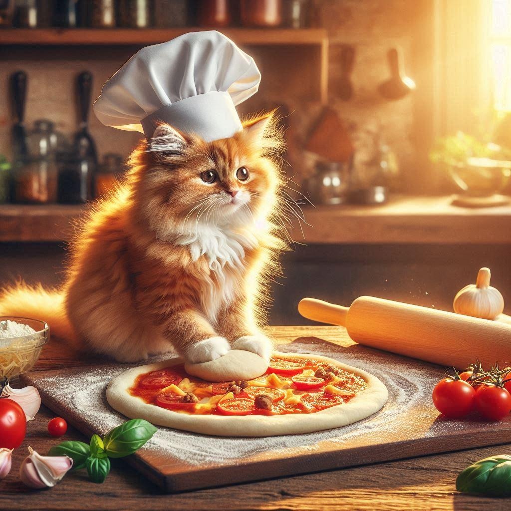 ピザを作る猫