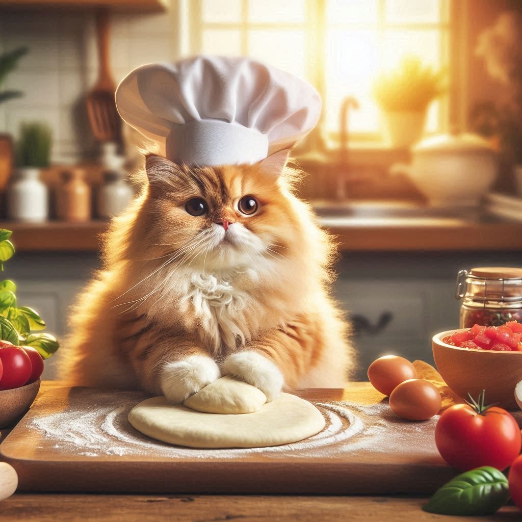 ピザを作る猫