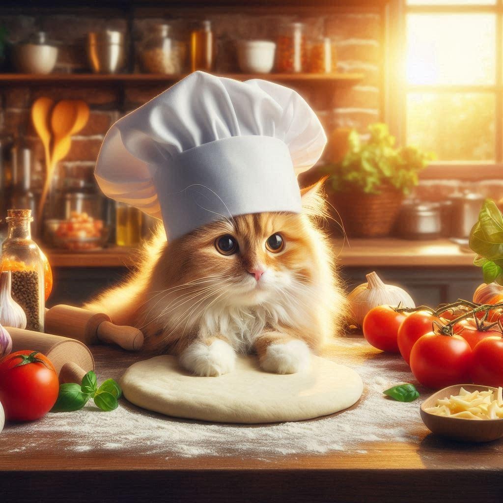 ピザを作る猫