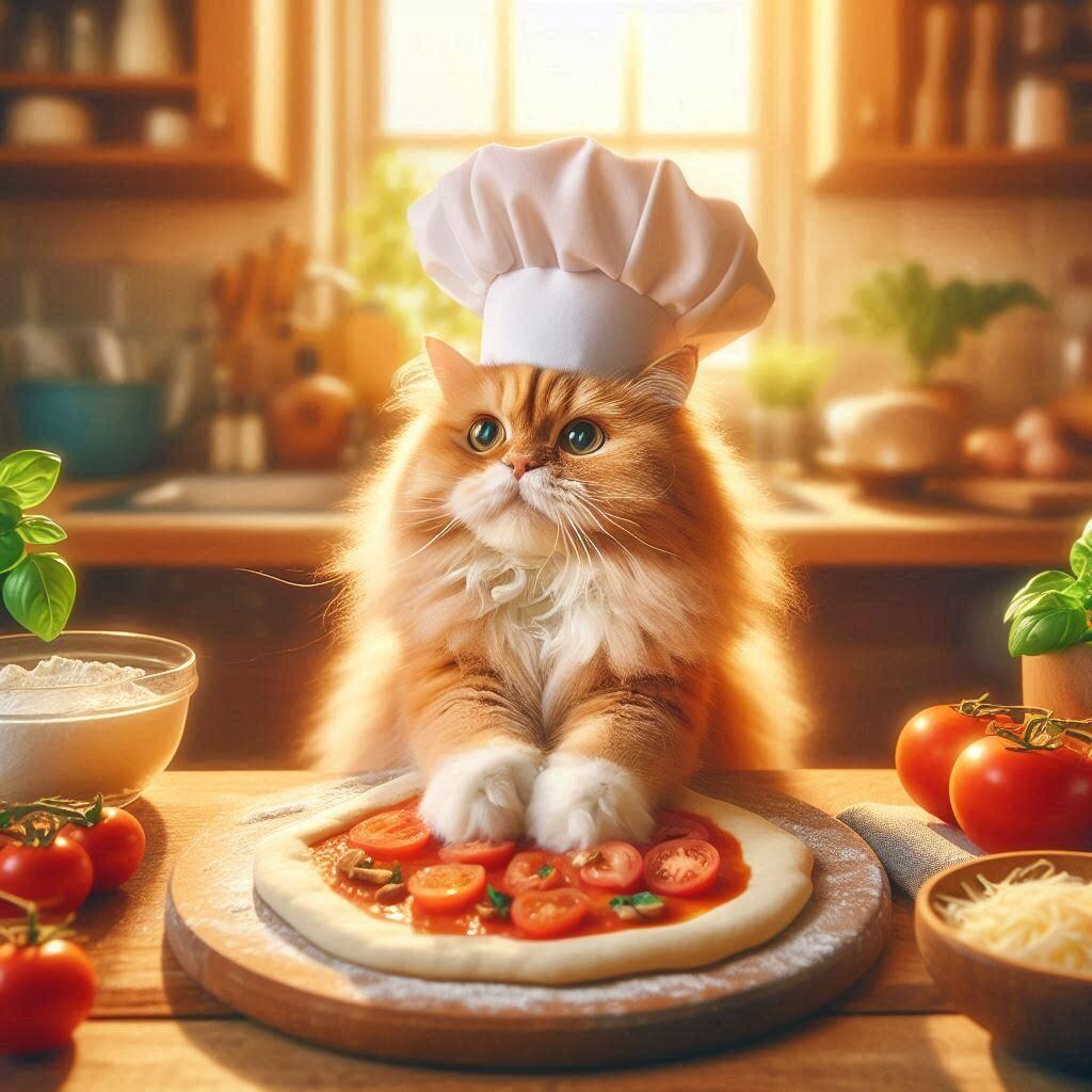 ピザを作る猫