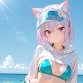 ビキニ姿のツリ目猫ちゃん 2枚目