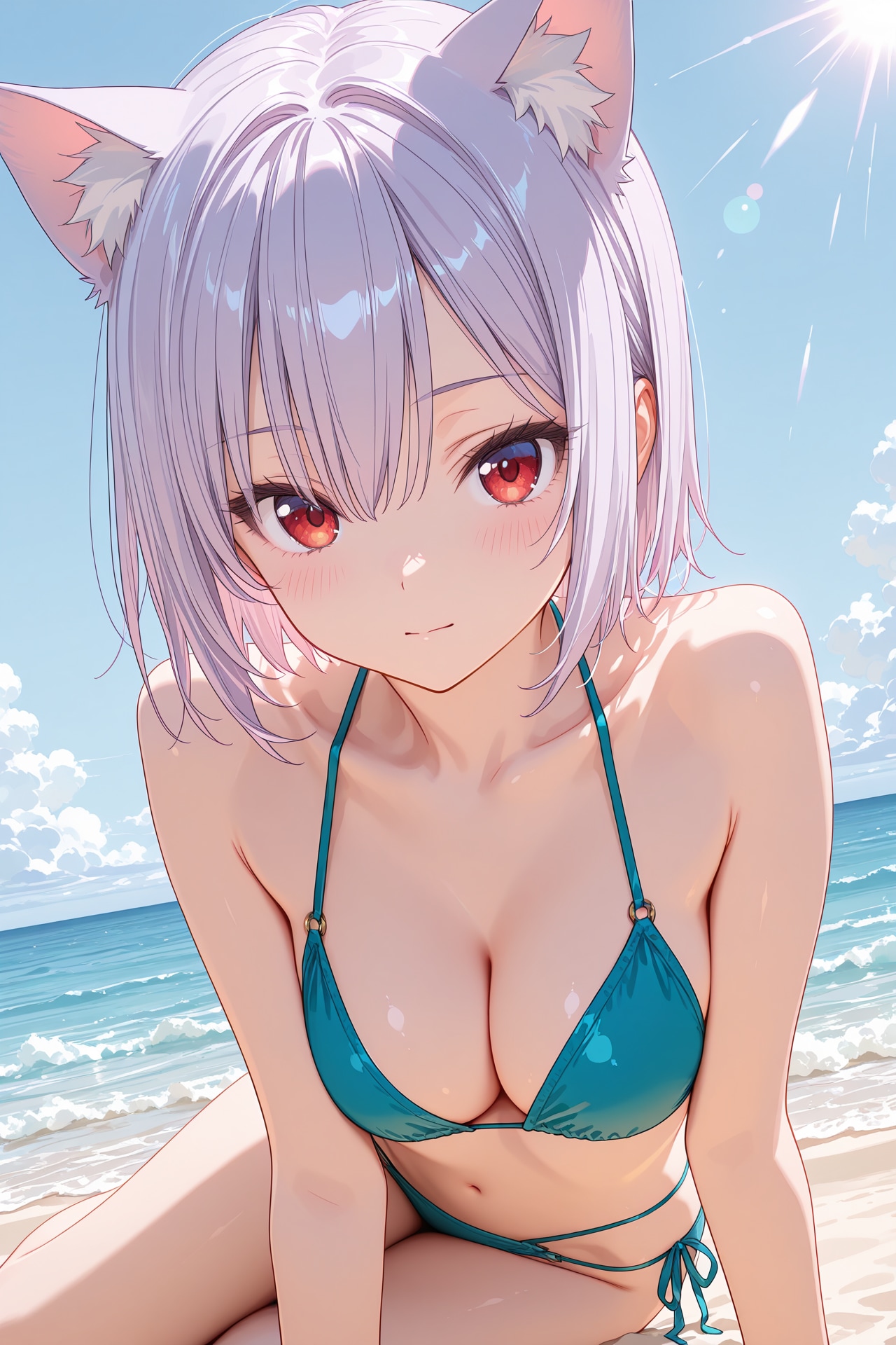 ビキニ姿のツリ目猫ちゃん