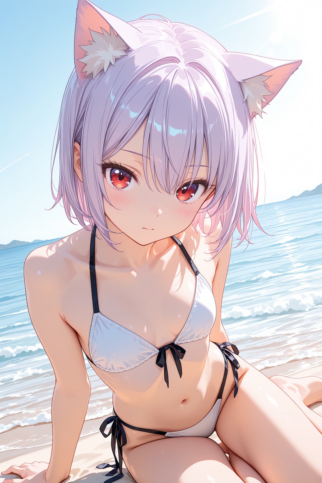 ビキニ姿のツリ目猫ちゃん