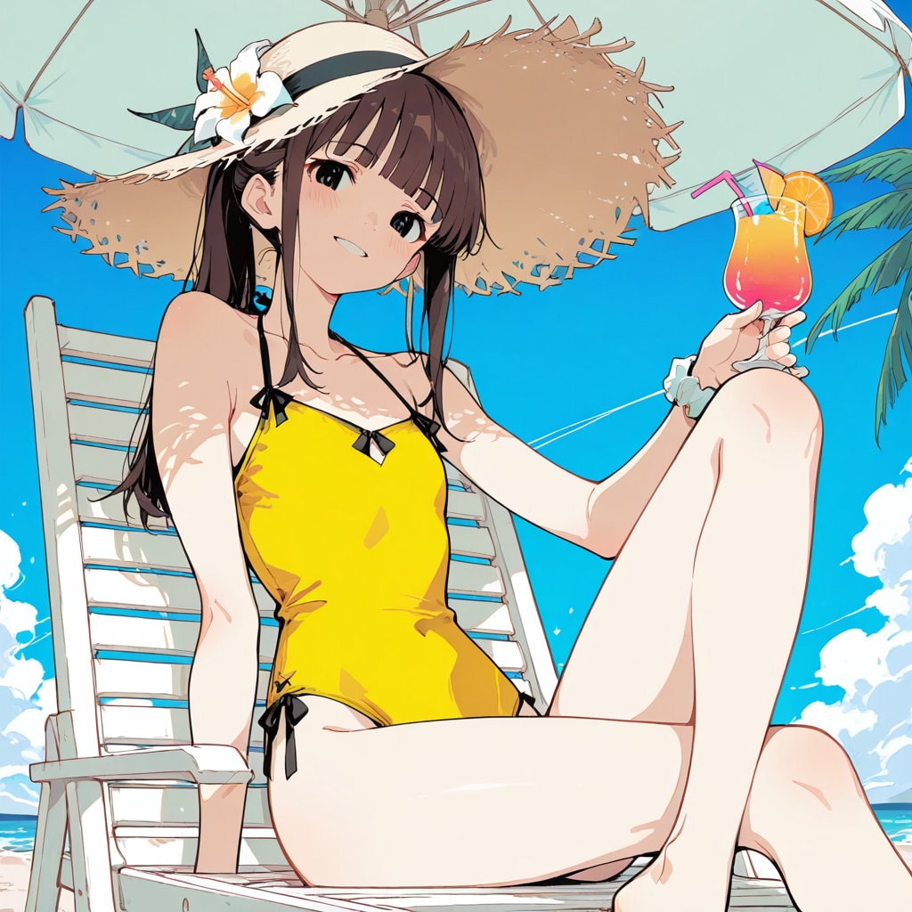 白いパラソルと南国ドリンク