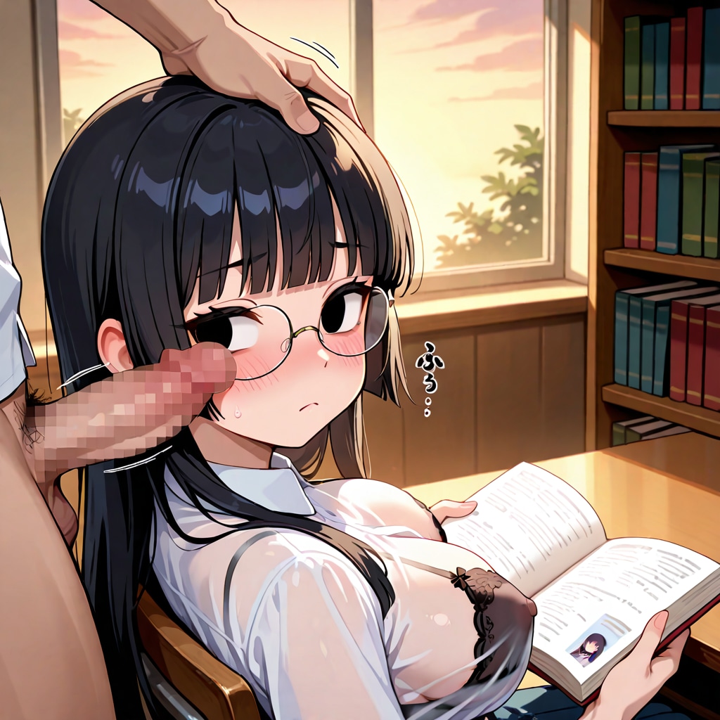 真面目な図書委員長が釘付け
