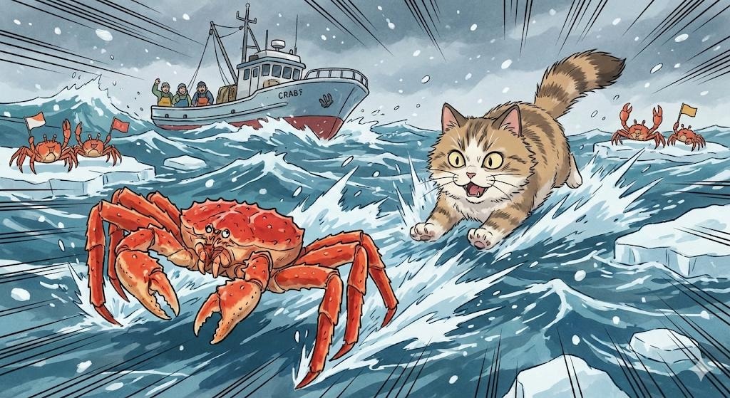 ベーリング海をはしるんだな🦀💨🐱💨🌊