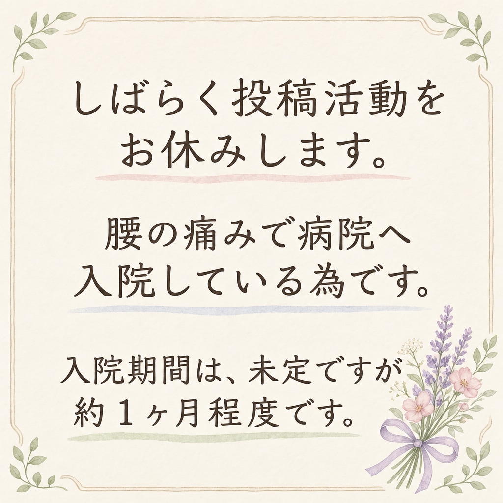 * 2*1 しばらく【積極的な】投稿活動をお休みします。