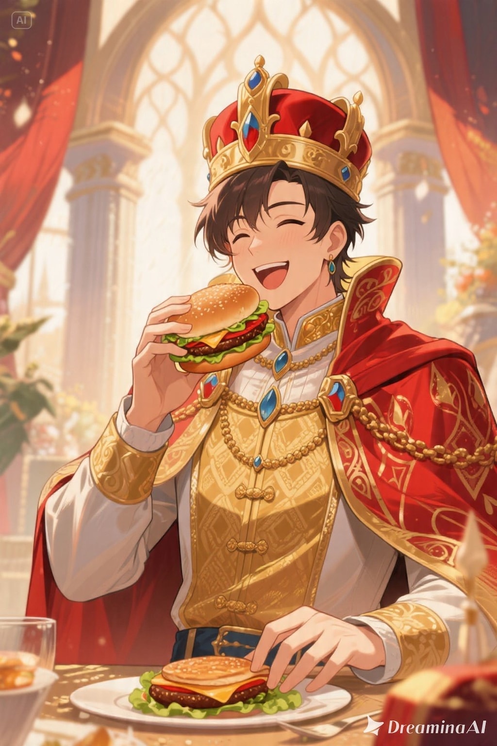 ハンバーガーを食べる王様