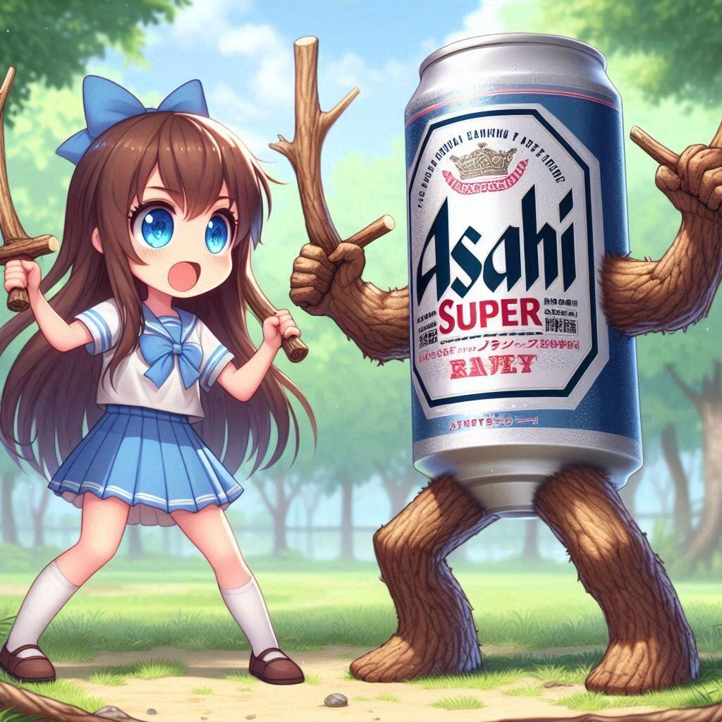 木の枝でチャンバラをしている小さな女の子