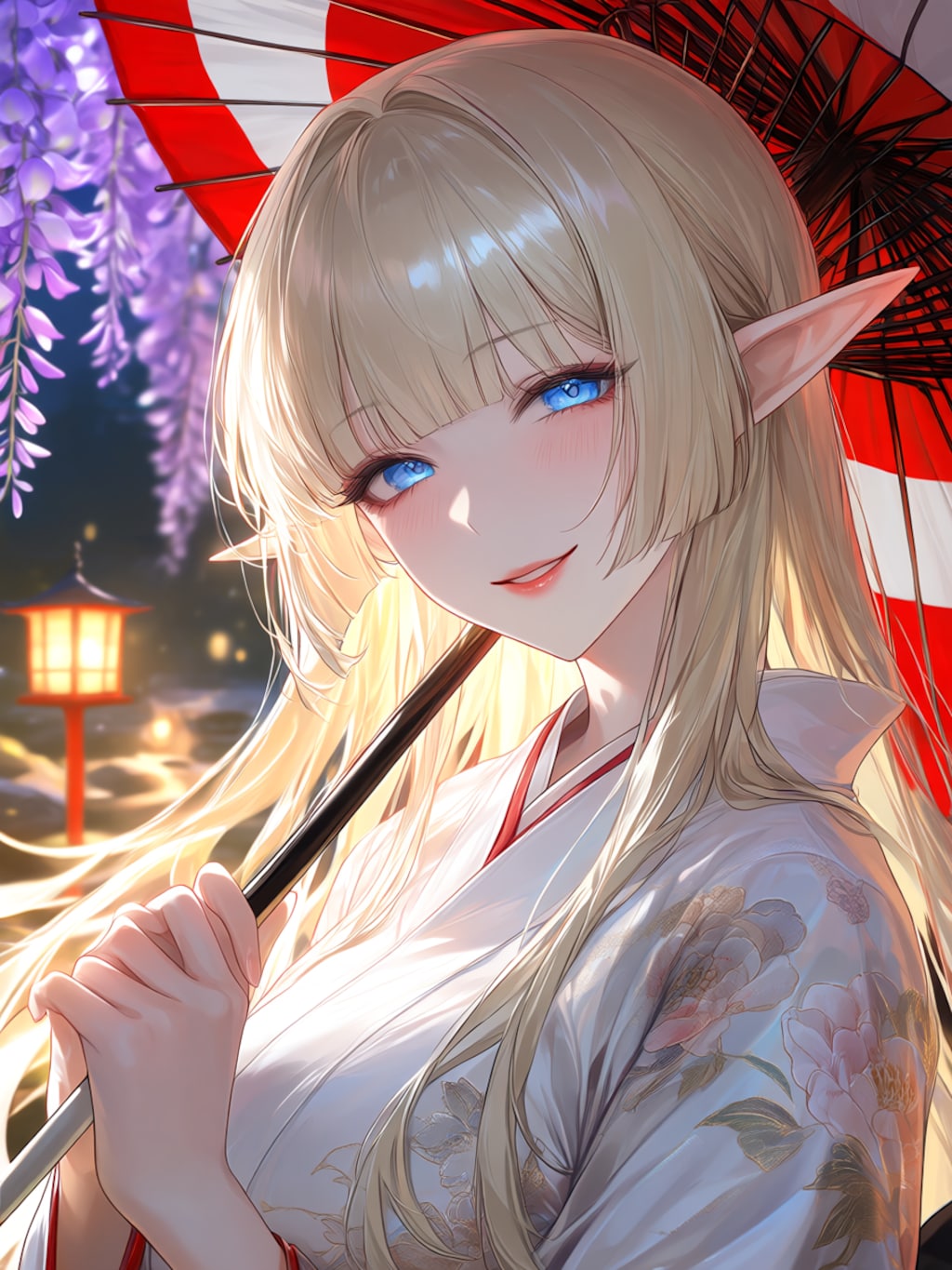 藤の花と和傘