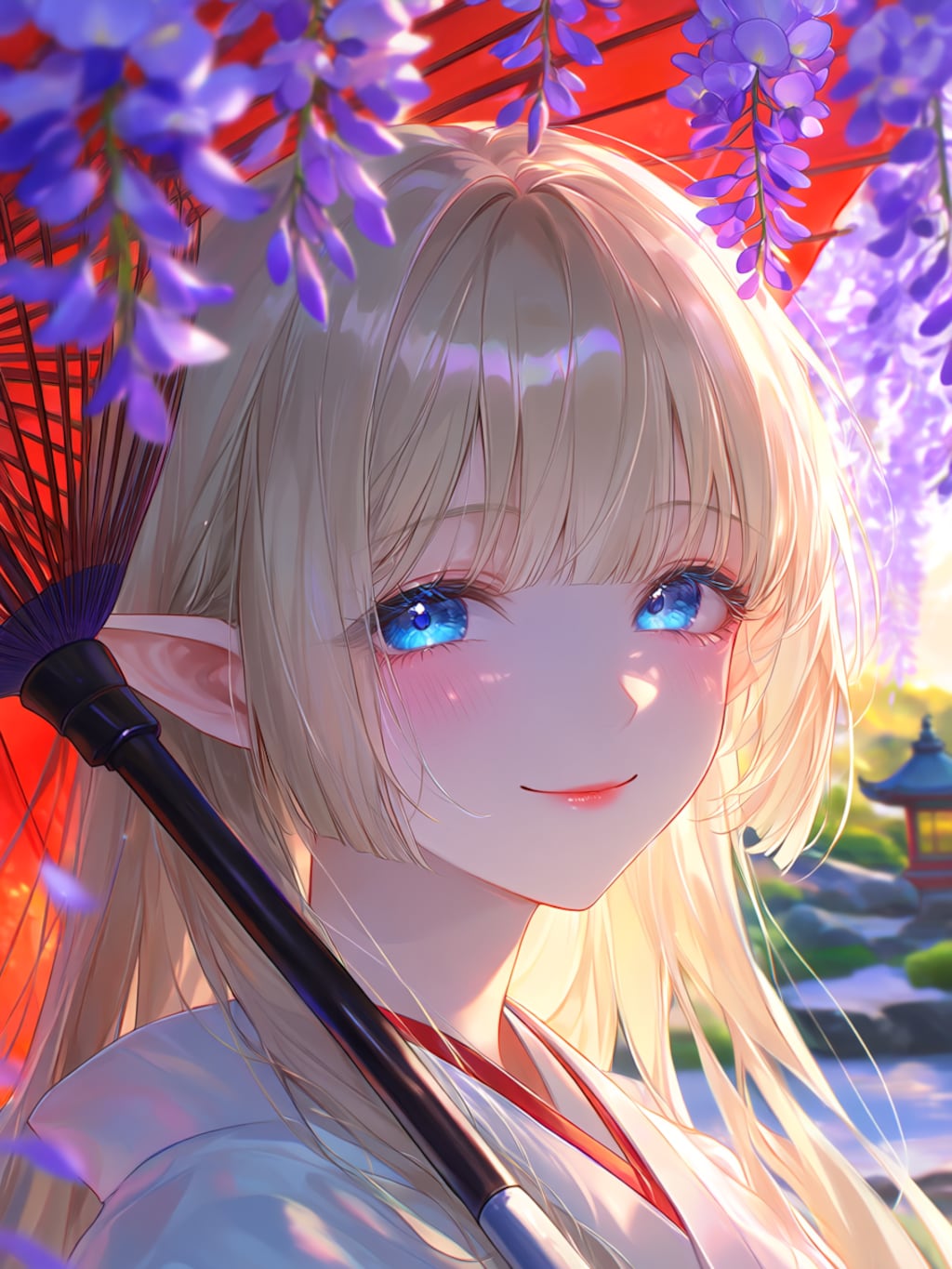 藤の花と和傘
