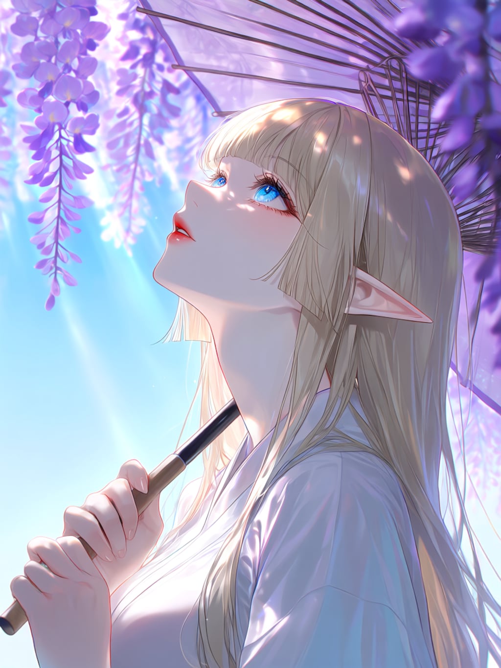 藤の花と和傘