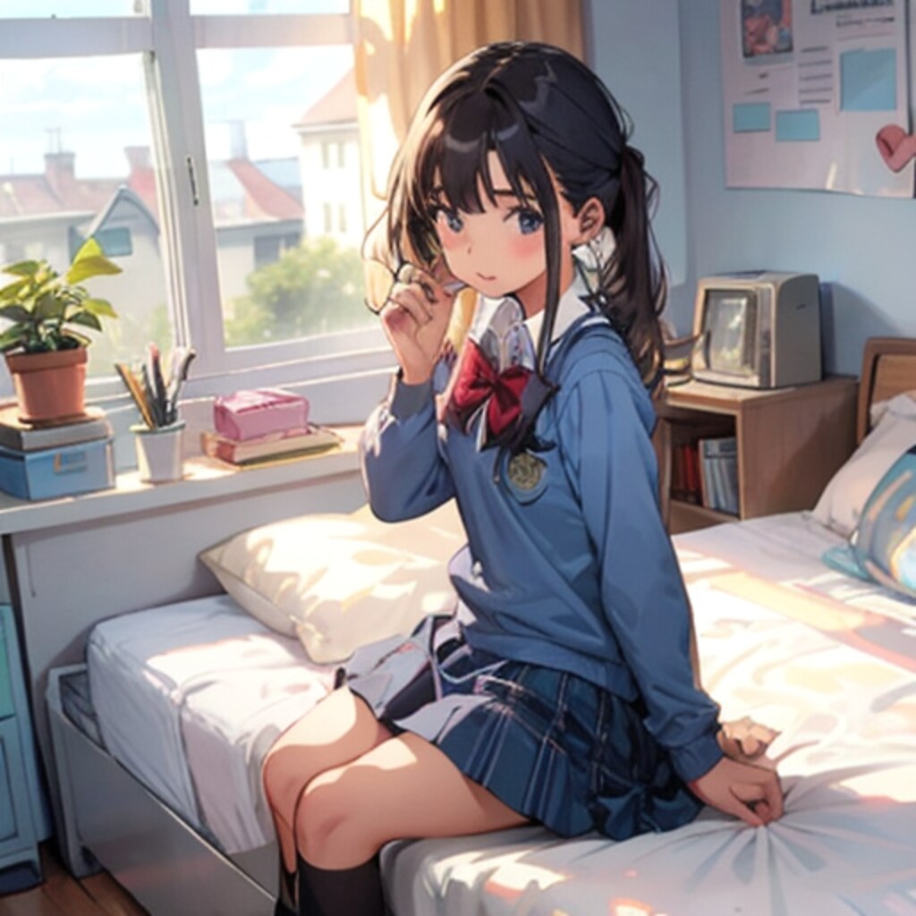 女学生、部屋の中で