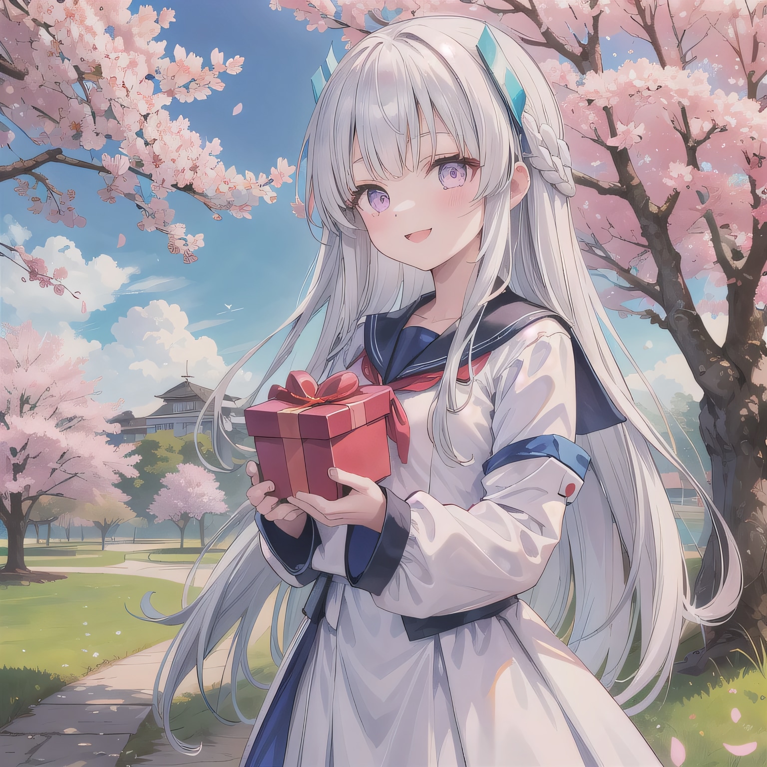 白髪ロングでセーラー服の少女７ | の人気AIイラスト・グラビア