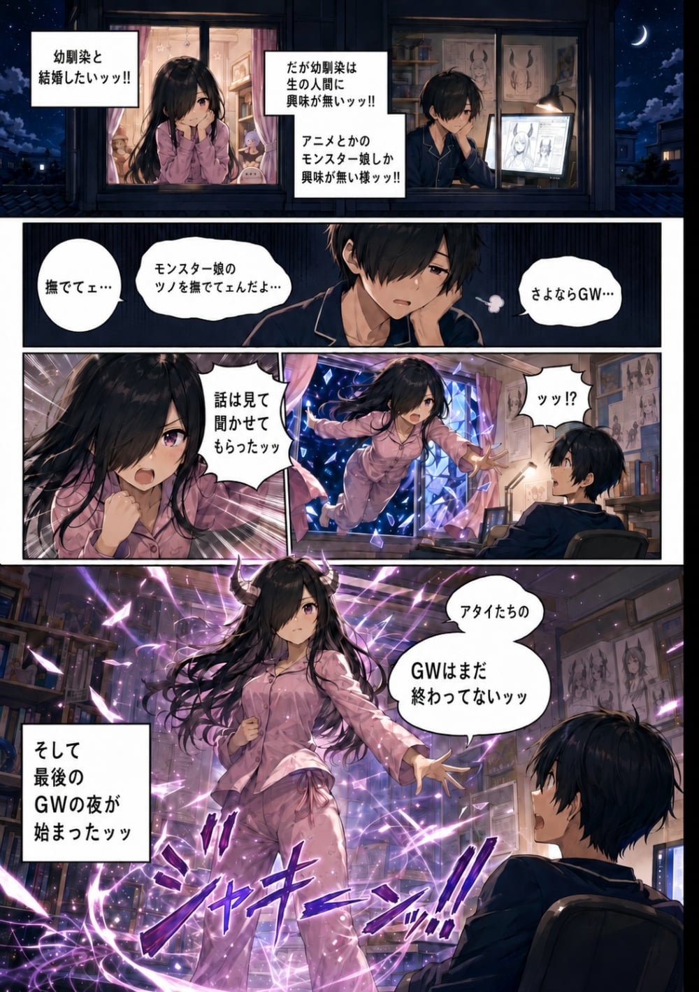 メカクレ幼馴染娘の世界のツノ学習ラブコメギャグ漫画 | の人気AIイラスト・グラビア