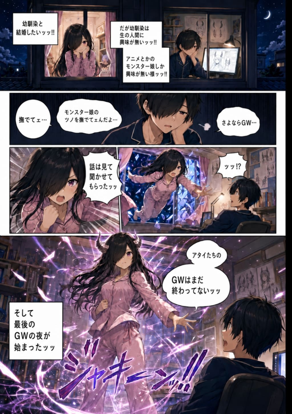 メカクレ幼馴染娘の世界のツノ学習ラブコメギャグ漫画