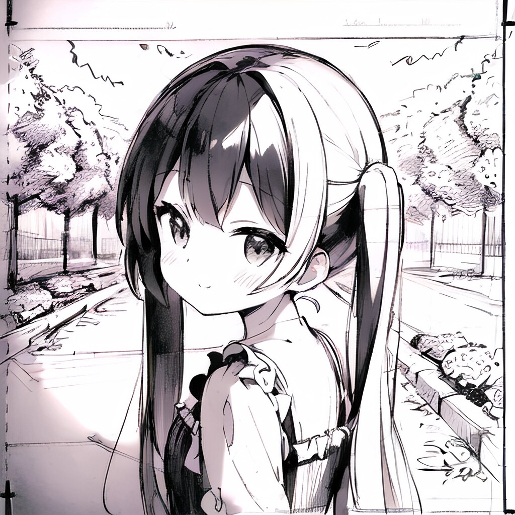 振り向く幼女のラフ画