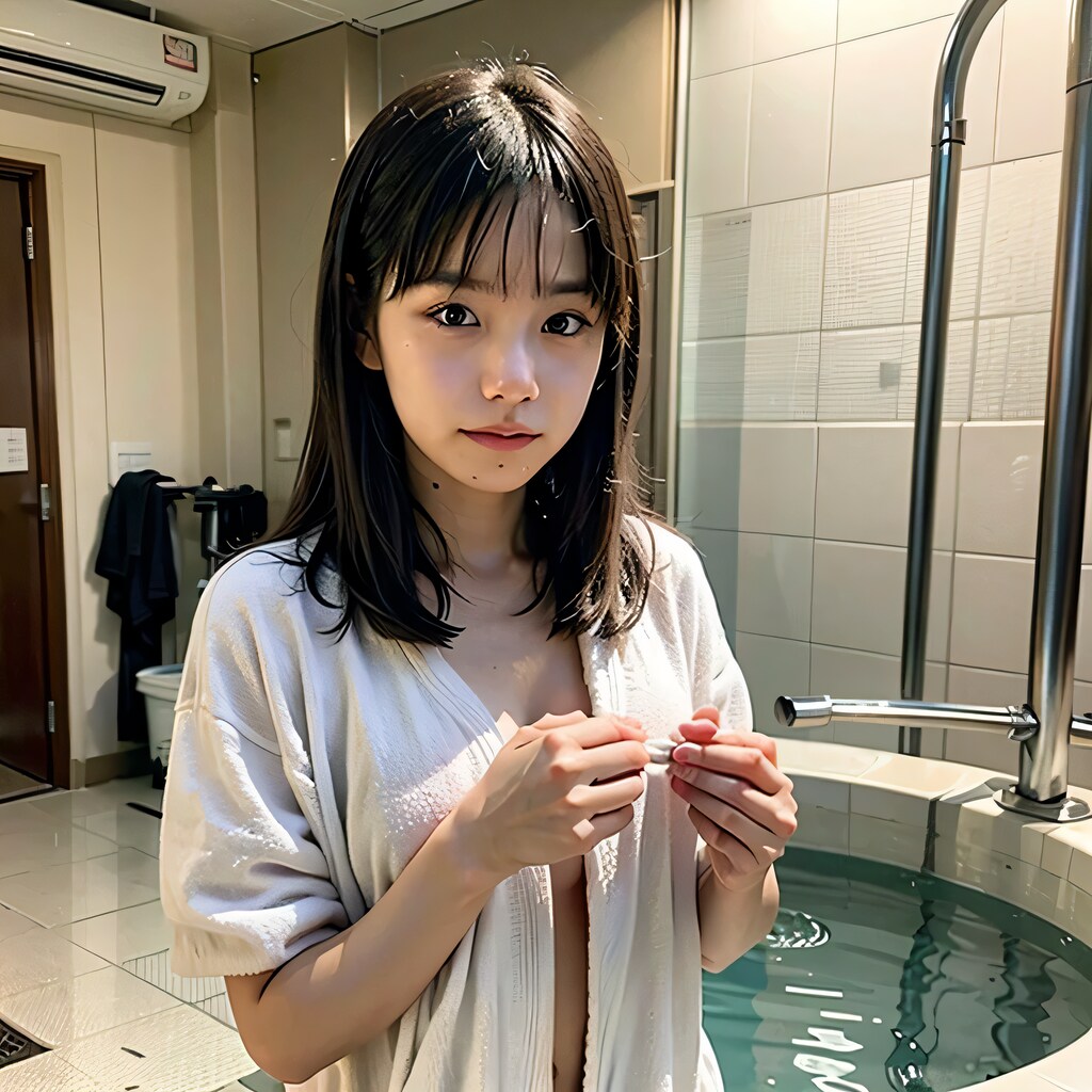 黒髪ロングでお風呂の美女５０