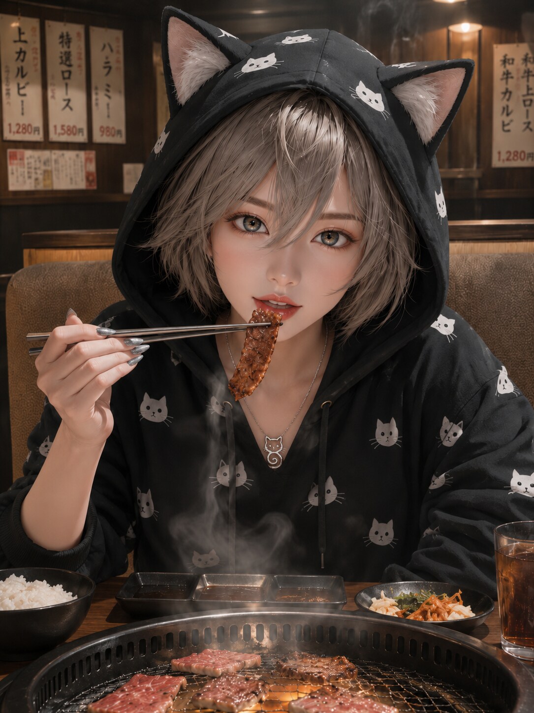 猫耳パーカーちゃんと焼肉