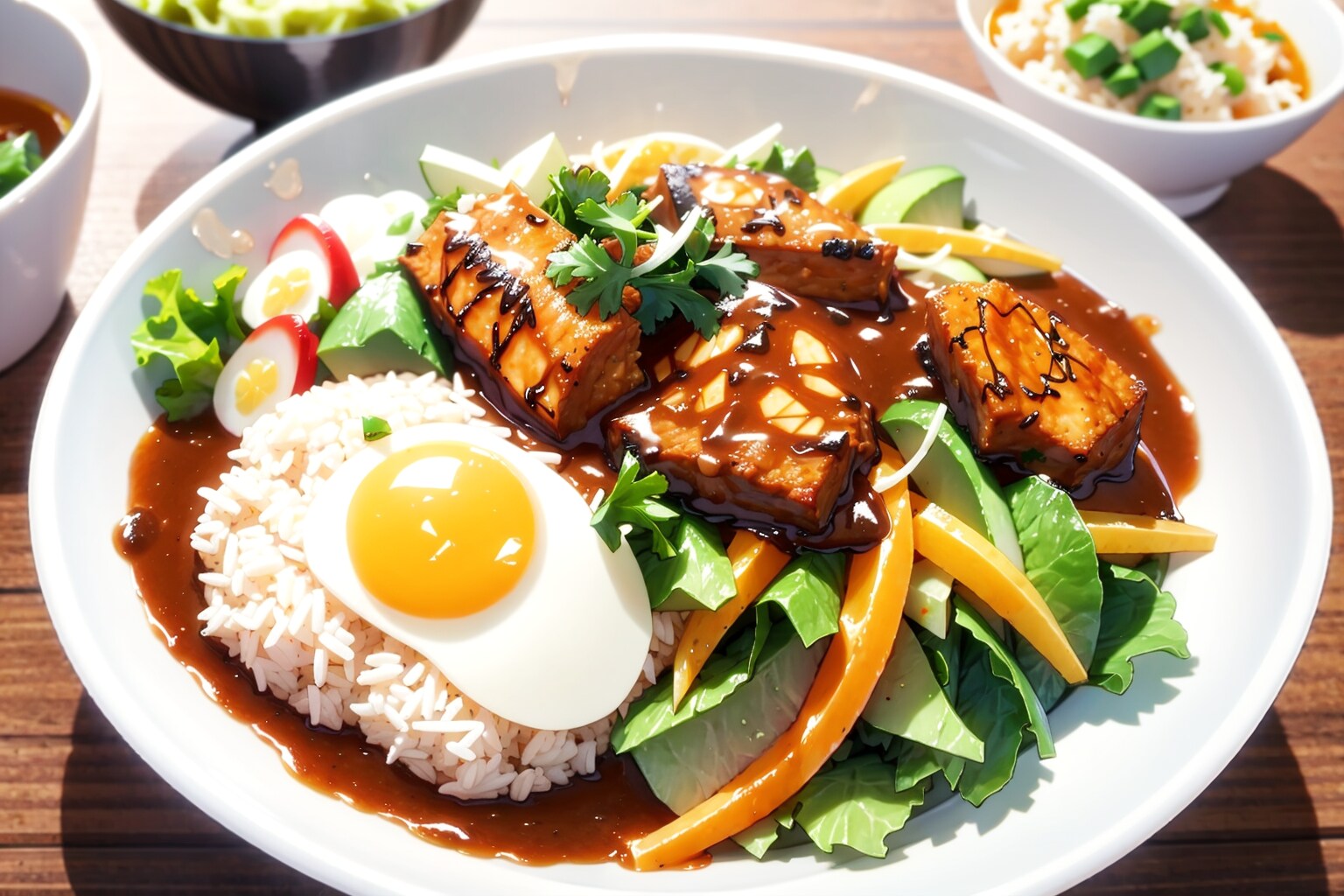 これカツカレーとアボカドサラダやない　ガパオ風ワンプレートランチや | の人気AIイラスト・グラビア