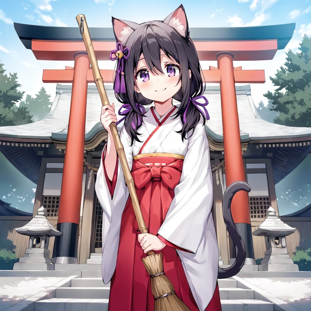 巫女服の猫娘　モモ | の人気AIイラスト・グラビア