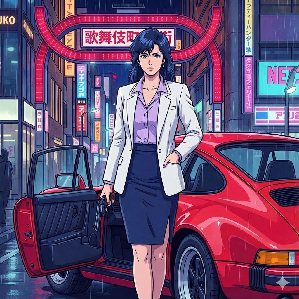 赤いスポーツカーの女