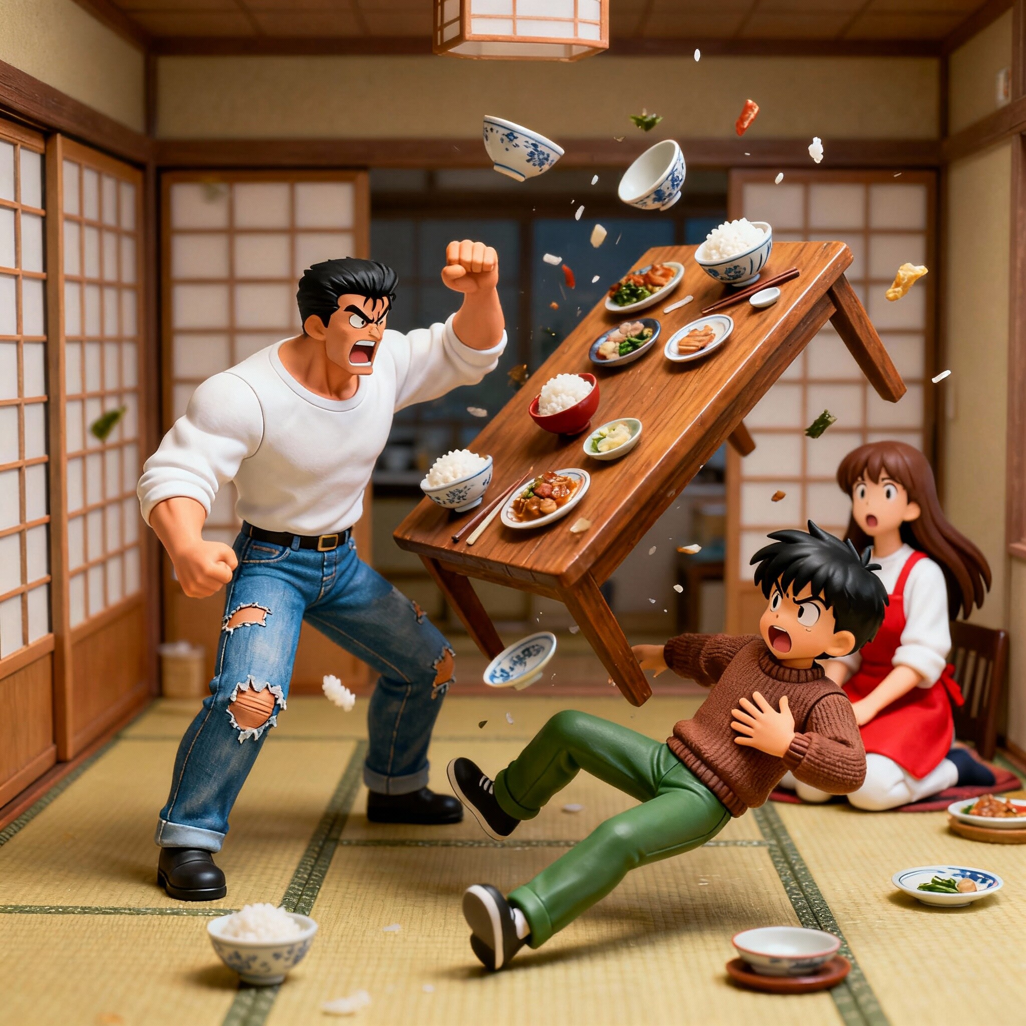 星一徹ちゃぶ台返しの3Dフィギュア | の人気AIイラスト・グラビア