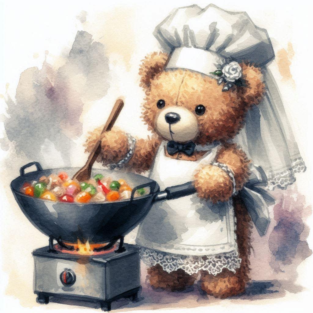 花嫁テディは中華鍋もお手の物🧸❤