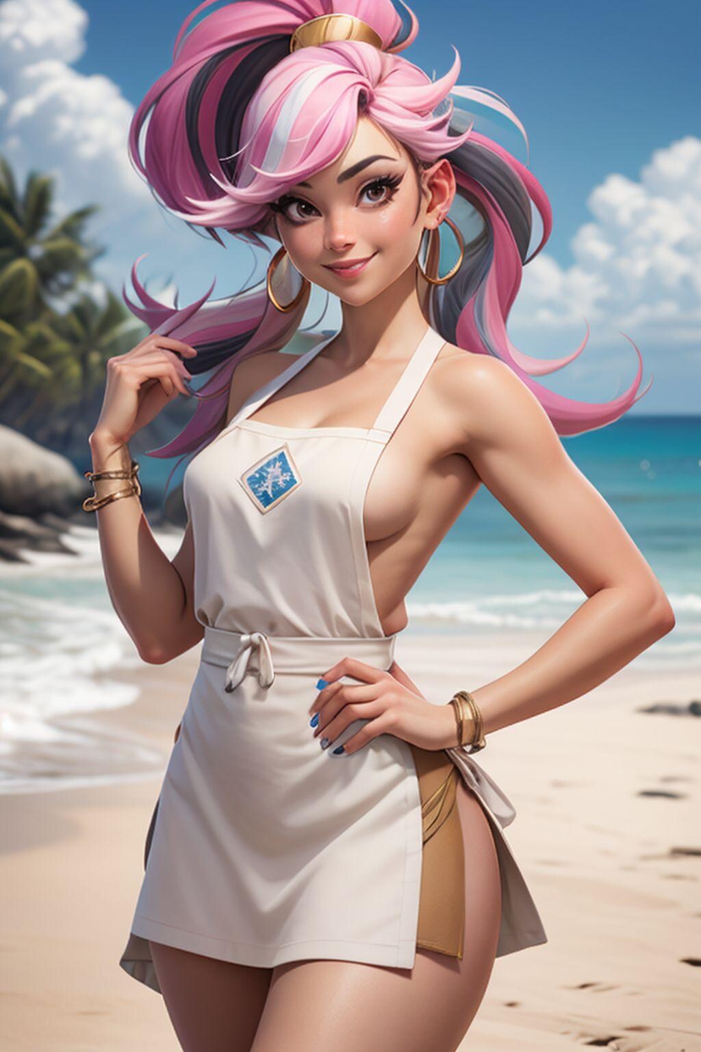 フィギア風、裸エプロンのお姉さん