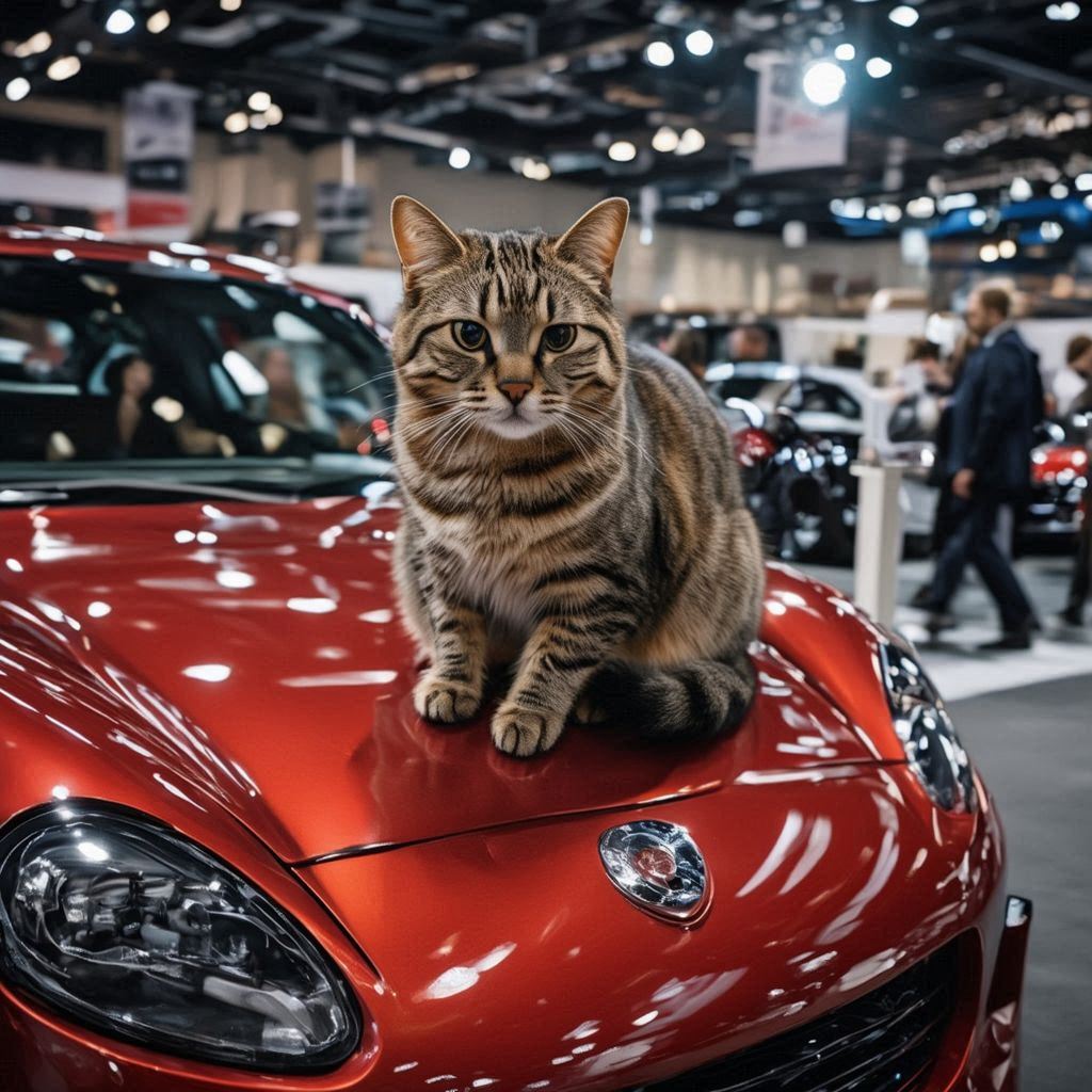 モーターショーに参加する猫