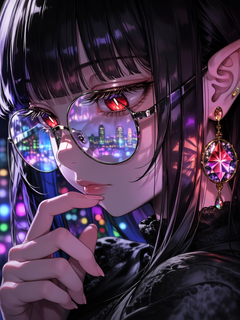 ネオンの街に佇むエルフの女の子 | の人気AIイラスト・グラビア