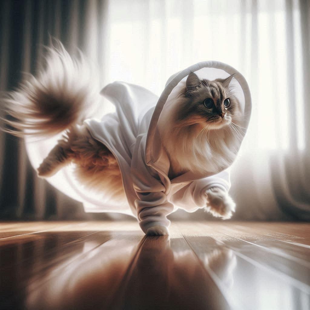 白いコートを着た猫