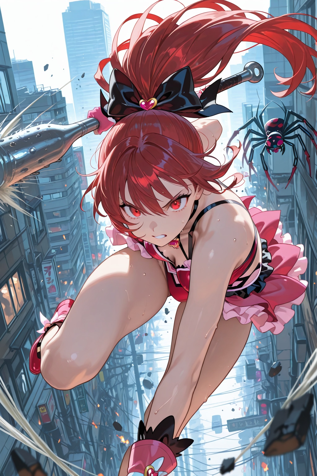 バトル魔法少女（大人）VS蜘蛛男