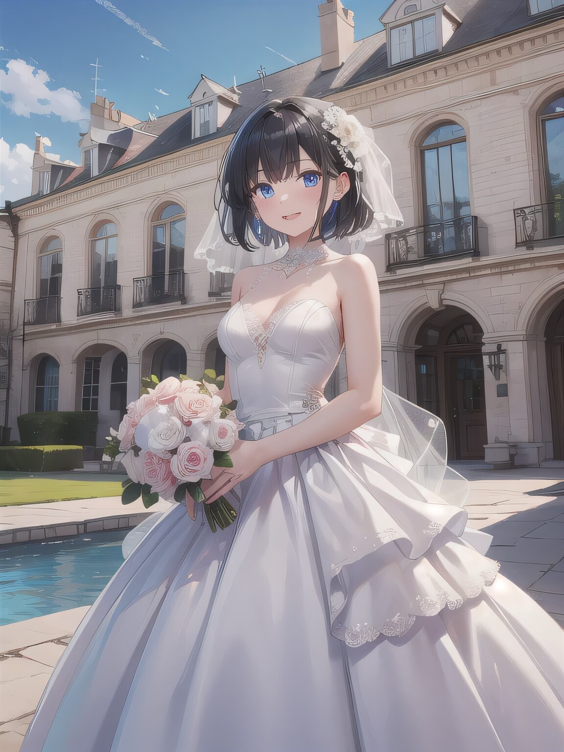 黒髪ボブでウェディングドレスの少女 | の人気AIイラスト・グラビア