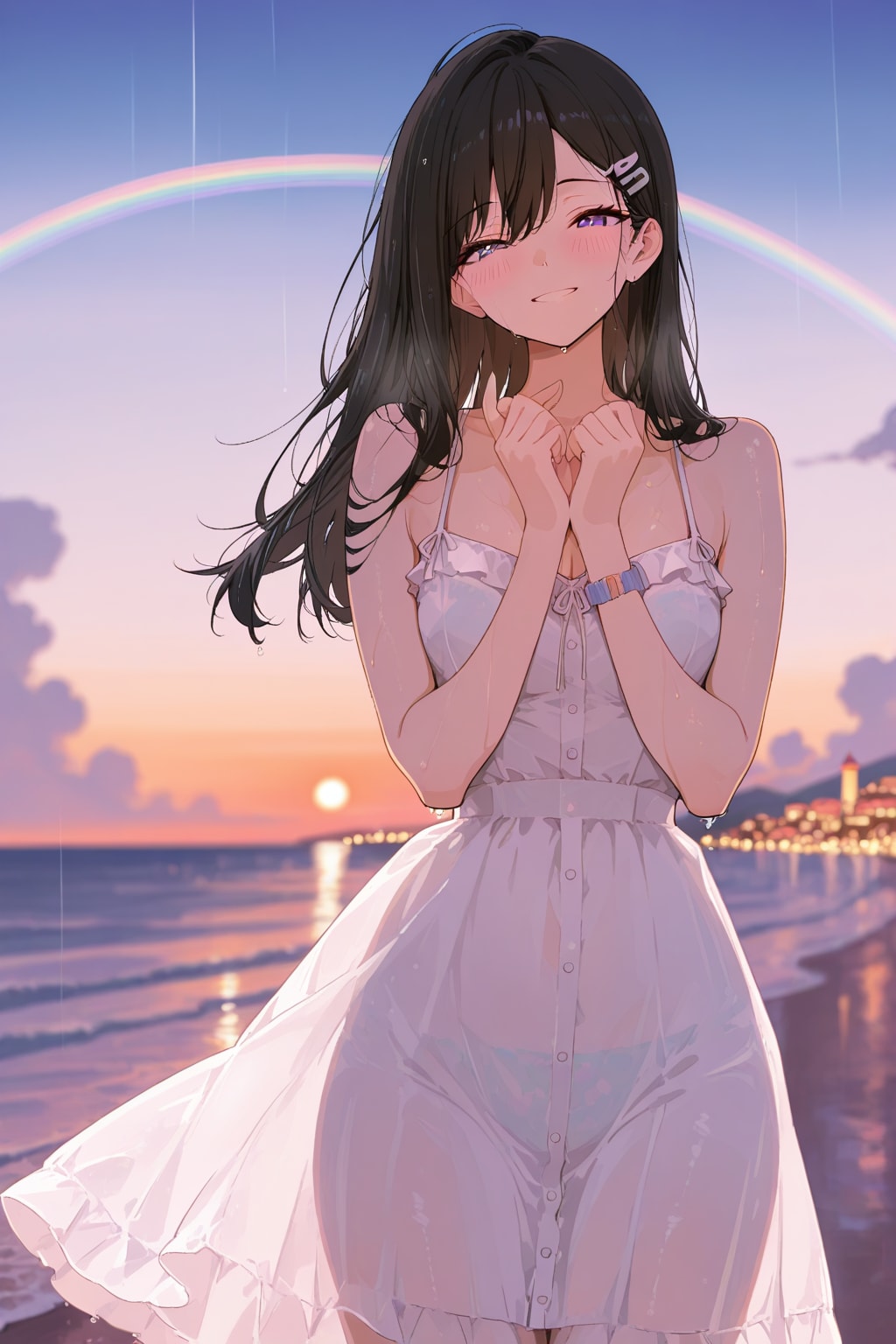 雨上がりと夕日と虹とワンピースAPRICOT娘🌈🌅❤️