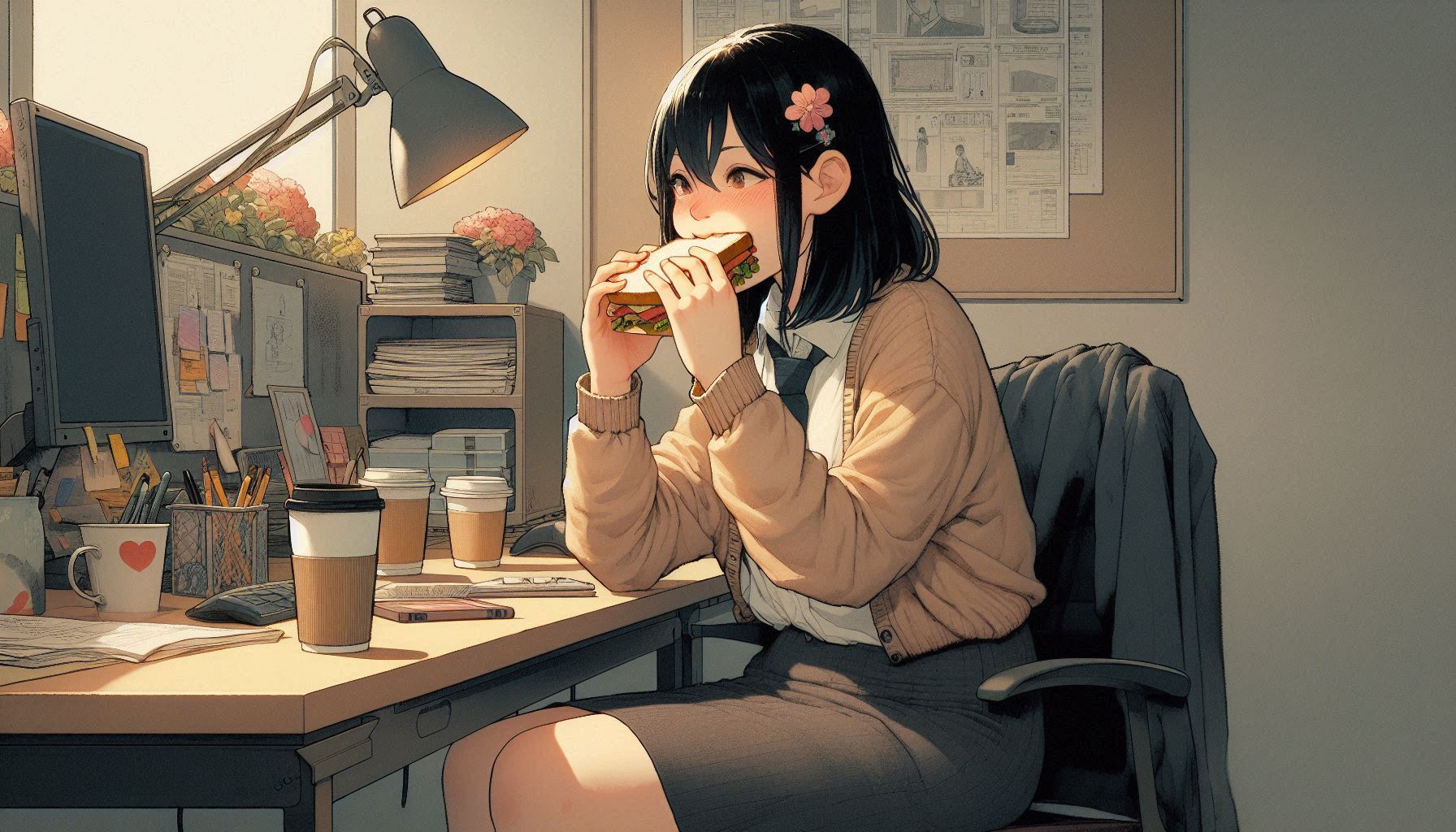 ランチタイムはデスクで済ます | の人気AIイラスト・グラビア