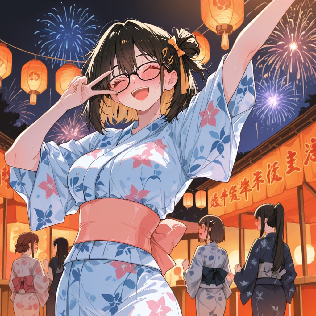 黒髪メガネの夏祭り
