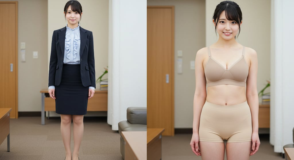 下着姿と普段着の比較